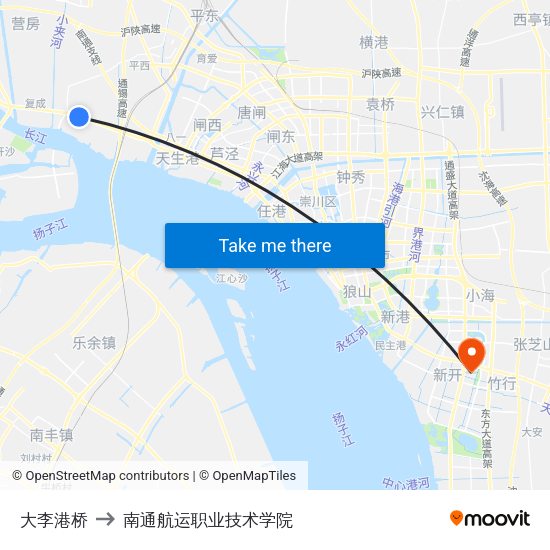 大李港桥 to 南通航运职业技术学院 map