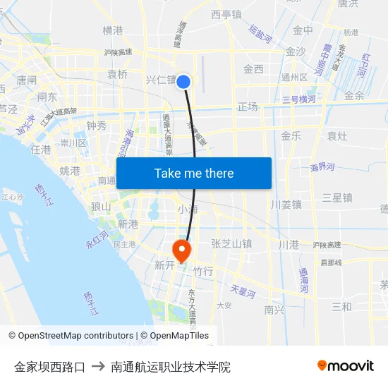 金家坝西路口 to 南通航运职业技术学院 map