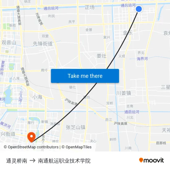 通灵桥南 to 南通航运职业技术学院 map