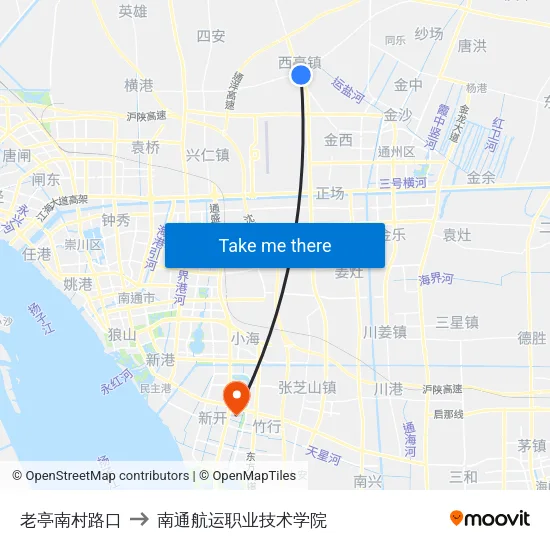 老亭南村路口 to 南通航运职业技术学院 map