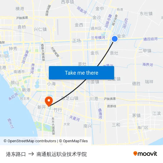 港东路口 to 南通航运职业技术学院 map