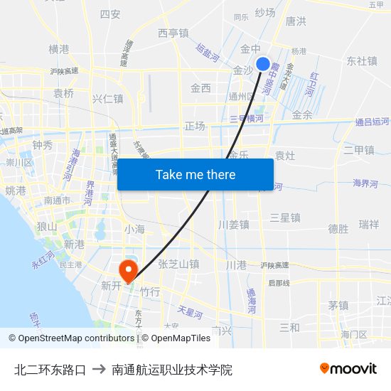 北二环东路口 to 南通航运职业技术学院 map