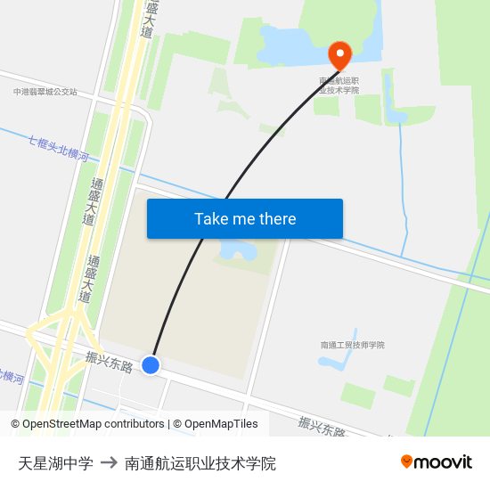 天星湖中学 to 南通航运职业技术学院 map