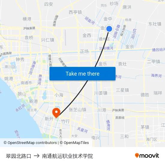 翠园北路口 to 南通航运职业技术学院 map