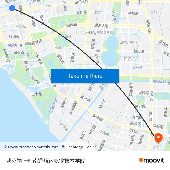 曹公祠 to 南通航运职业技术学院 map