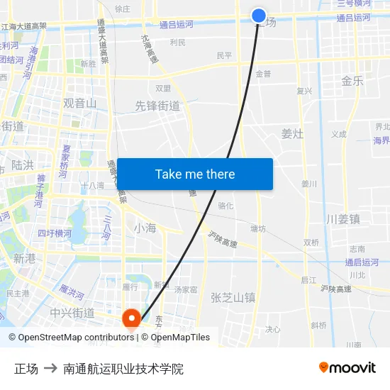 正场 to 南通航运职业技术学院 map