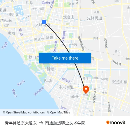 青年路通京大道东 to 南通航运职业技术学院 map