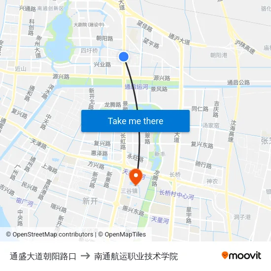 通盛大道朝阳路口 to 南通航运职业技术学院 map