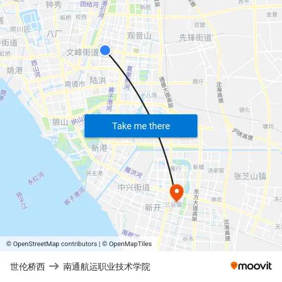 世伦桥西 to 南通航运职业技术学院 map