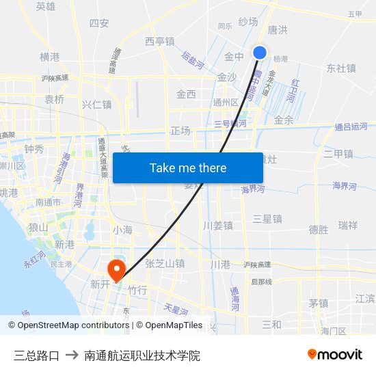 三总路口 to 南通航运职业技术学院 map