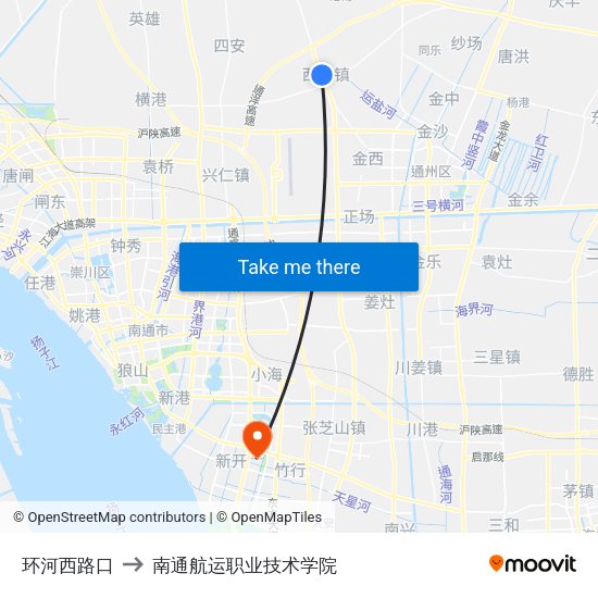 环河西路口 to 南通航运职业技术学院 map