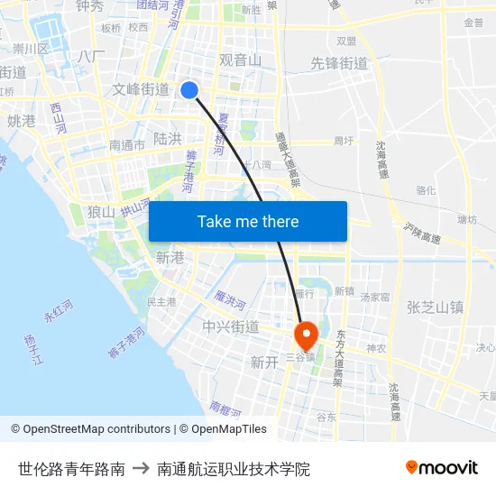 世伦路青年路南 to 南通航运职业技术学院 map