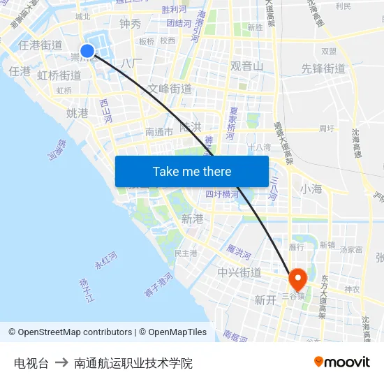 电视台 to 南通航运职业技术学院 map