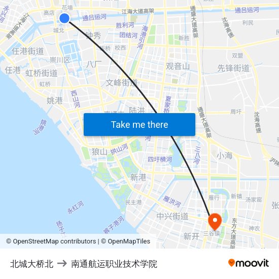 北城大桥北 to 南通航运职业技术学院 map