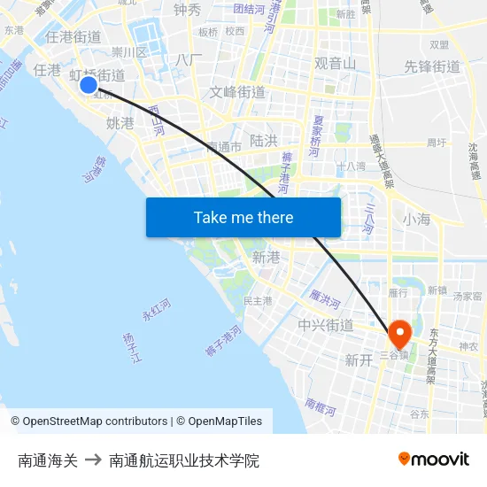 南通海关 to 南通航运职业技术学院 map