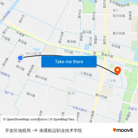 开发区地税局 to 南通航运职业技术学院 map