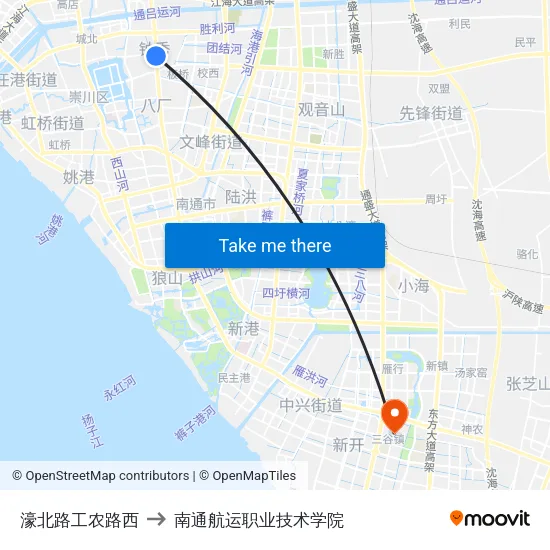 濠北路工农路西 to 南通航运职业技术学院 map