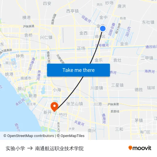 实验小学 to 南通航运职业技术学院 map