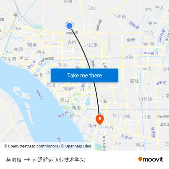 横港镇 to 南通航运职业技术学院 map