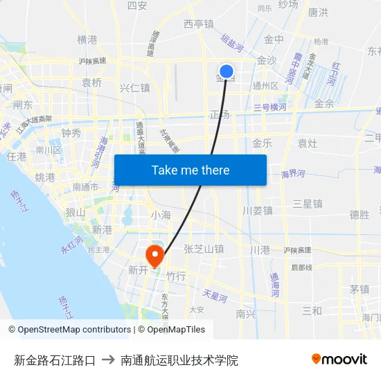 新金路石江路口 to 南通航运职业技术学院 map