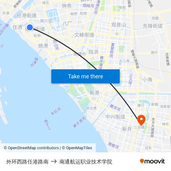 外环西路任港路南 to 南通航运职业技术学院 map