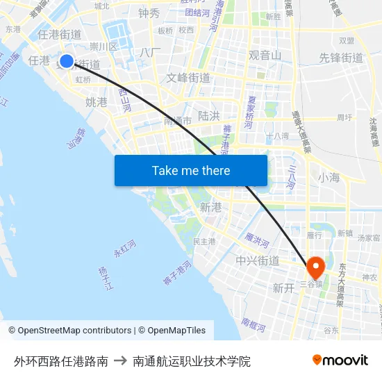 外环西路任港路南 to 南通航运职业技术学院 map