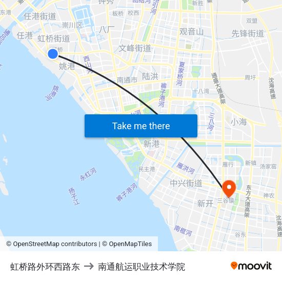 虹桥路外环西路东 to 南通航运职业技术学院 map