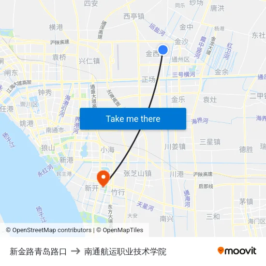 新金路青岛路口 to 南通航运职业技术学院 map