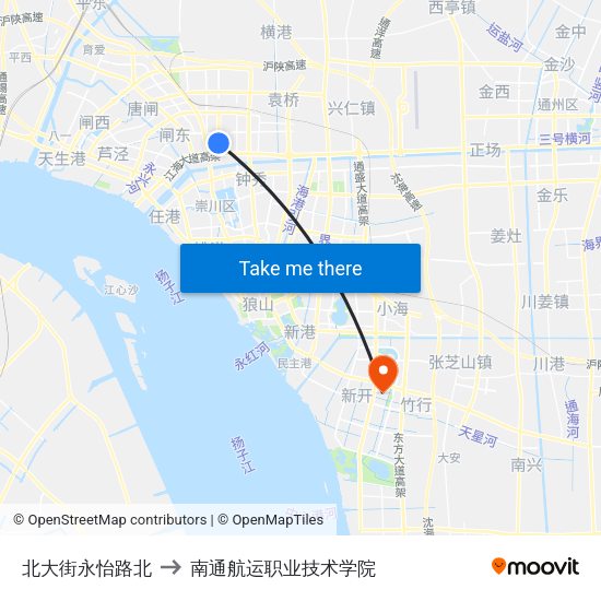 北大街永怡路北 to 南通航运职业技术学院 map