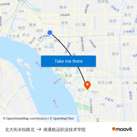 北大街永怡路北 to 南通航运职业技术学院 map
