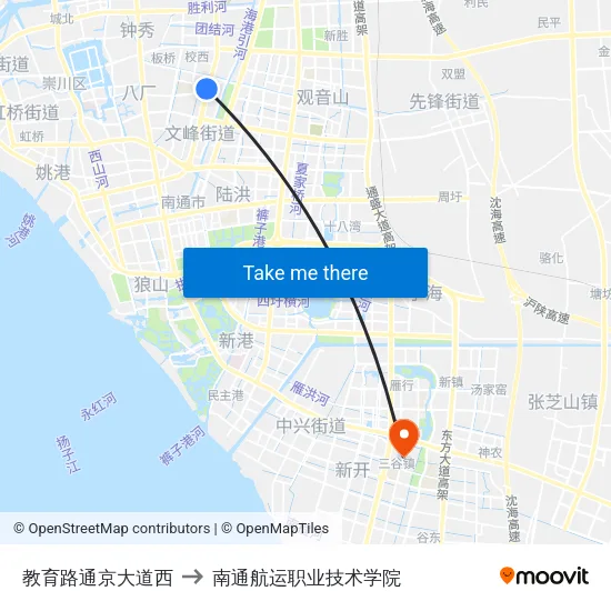 教育路通京大道西 to 南通航运职业技术学院 map