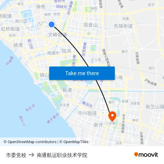 市委党校 to 南通航运职业技术学院 map