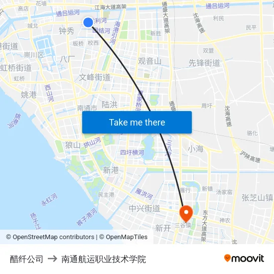 醋纤公司 to 南通航运职业技术学院 map