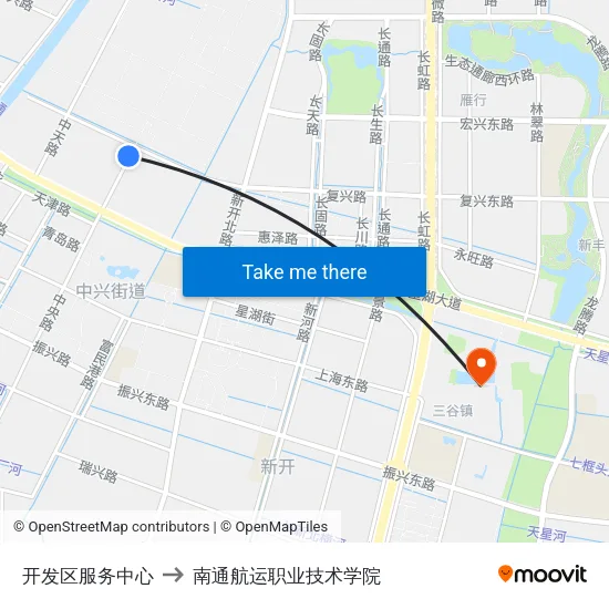 开发区服务中心 to 南通航运职业技术学院 map