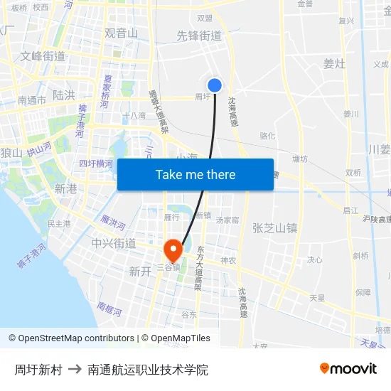 周圩新村 to 南通航运职业技术学院 map