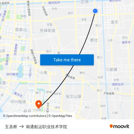 五圣桥 to 南通航运职业技术学院 map