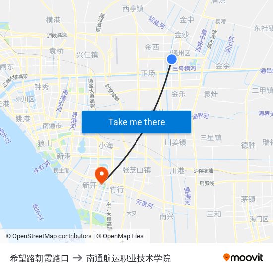 希望路朝霞路口 to 南通航运职业技术学院 map