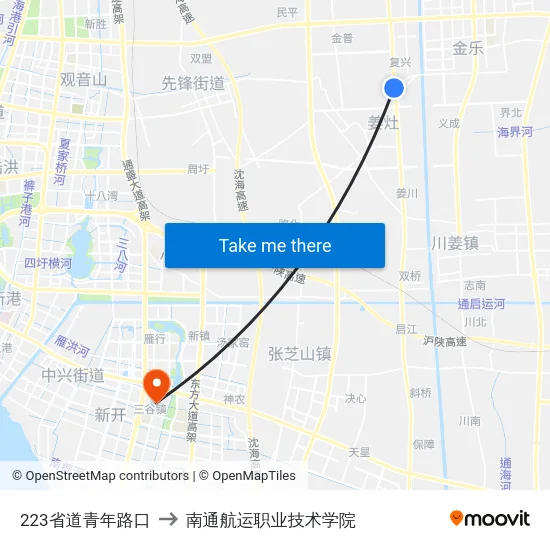223省道青年路口 to 南通航运职业技术学院 map