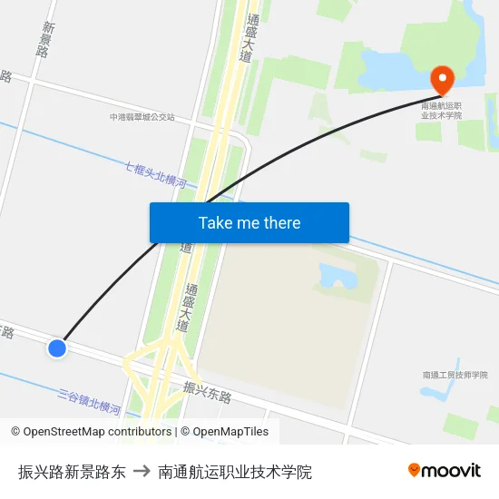 振兴路新景路东 to 南通航运职业技术学院 map