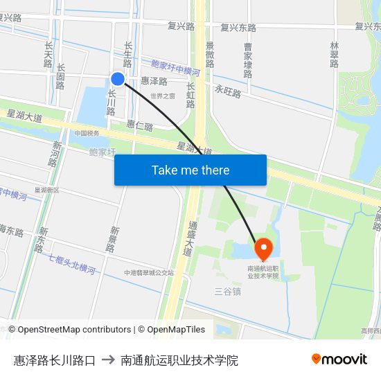 惠泽路长川路口 to 南通航运职业技术学院 map