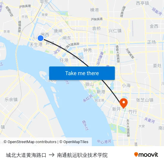 城北大道黄海路口 to 南通航运职业技术学院 map