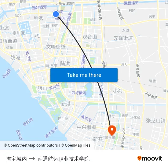 淘宝城内 to 南通航运职业技术学院 map
