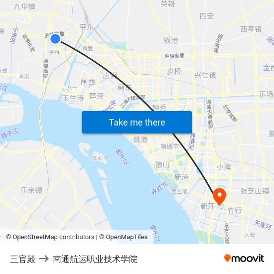 三官殿 to 南通航运职业技术学院 map