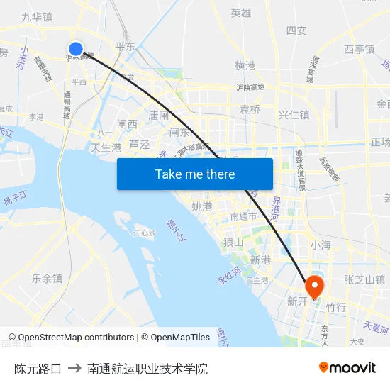 陈元路口 to 南通航运职业技术学院 map