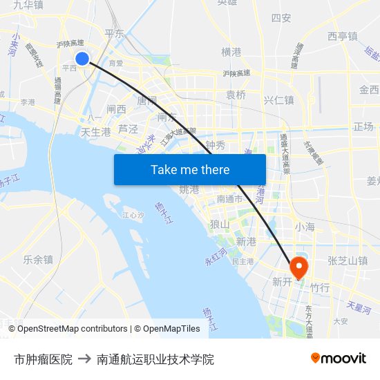 市肿瘤医院 to 南通航运职业技术学院 map