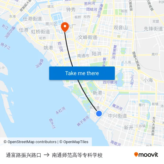 通富路振兴路口 to 南通师范高等专科学校 map