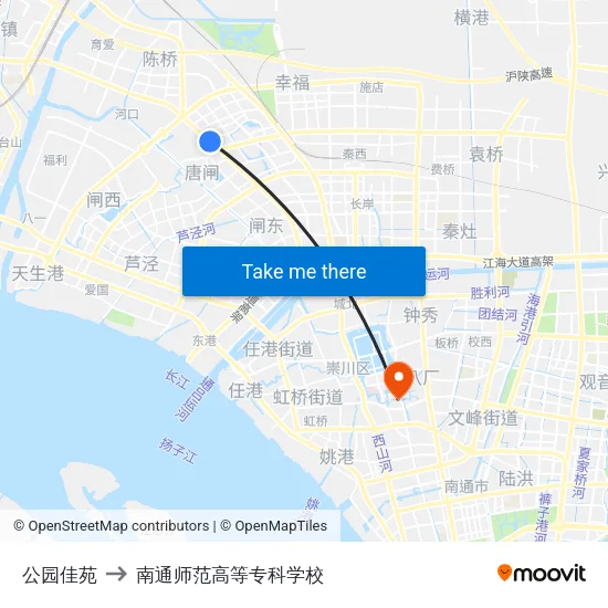 公园佳苑 to 南通师范高等专科学校 map