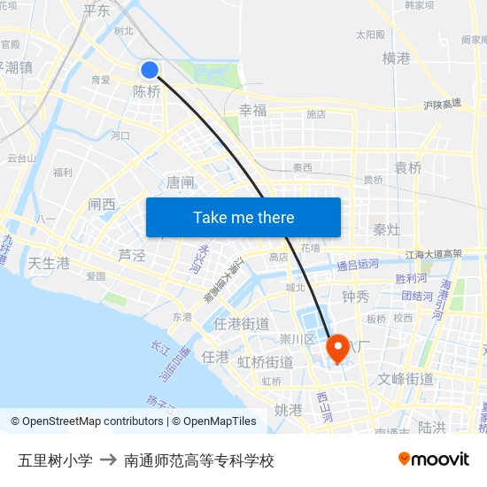 五里树小学 to 南通师范高等专科学校 map