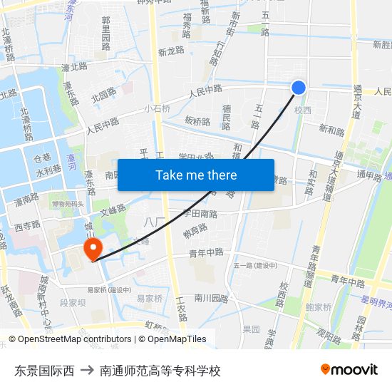 东景国际西 to 南通师范高等专科学校 map
