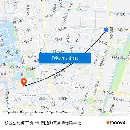 校西公交停车场 to 南通师范高等专科学校 map